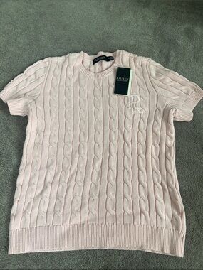 Lauren Ralph Lauren Light Pink Cable-Knit Crewneck Sweater